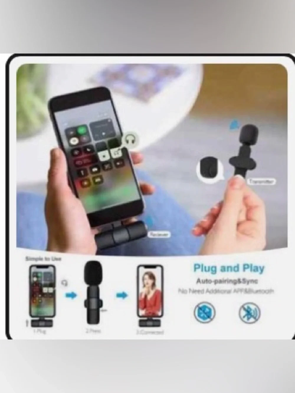 Wireless Lavalier Microphone for iPhone or Smartphones - Black NEW